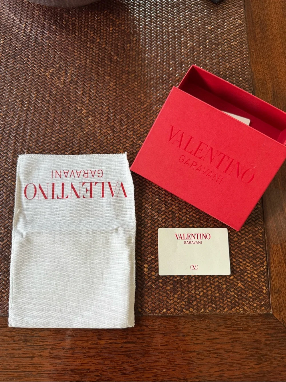 Valentino Garavani Black Leather Card & Key Holder with Silver Pyramid Studs